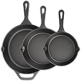 isheTao Cast Iron Skillet 3-Piece Set, Frying