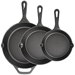 isheTao Cast Iron Skillet 3-Piece Set, Frying