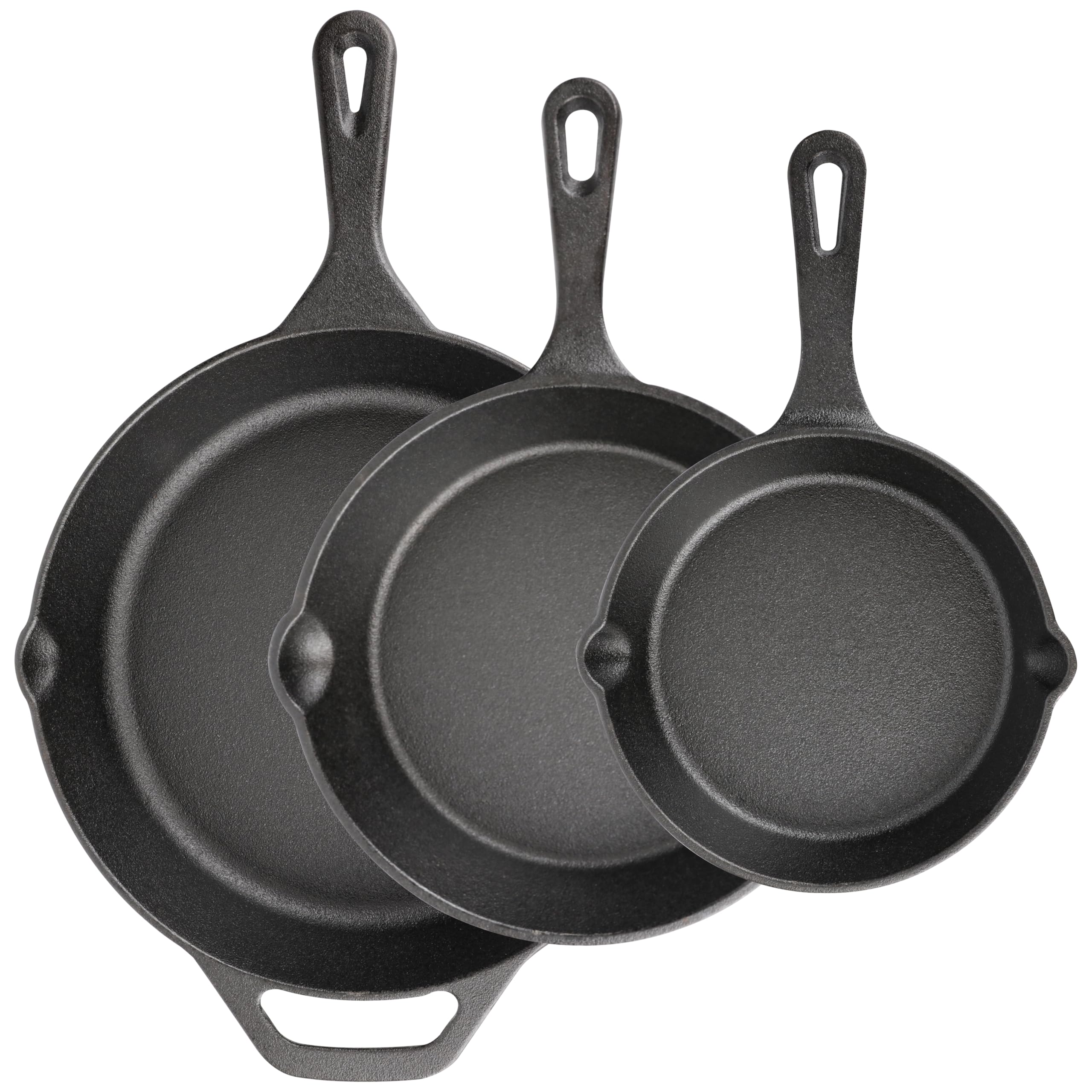 Photo 1 of Cast Iron Skillet 3-Piece Set, 6", 8", 10" Frying Pans, Heavy-Duty Pre-Seasoned Pan Cookware Set, For Frying, Saute, Cooking, Pizza & More, Black
