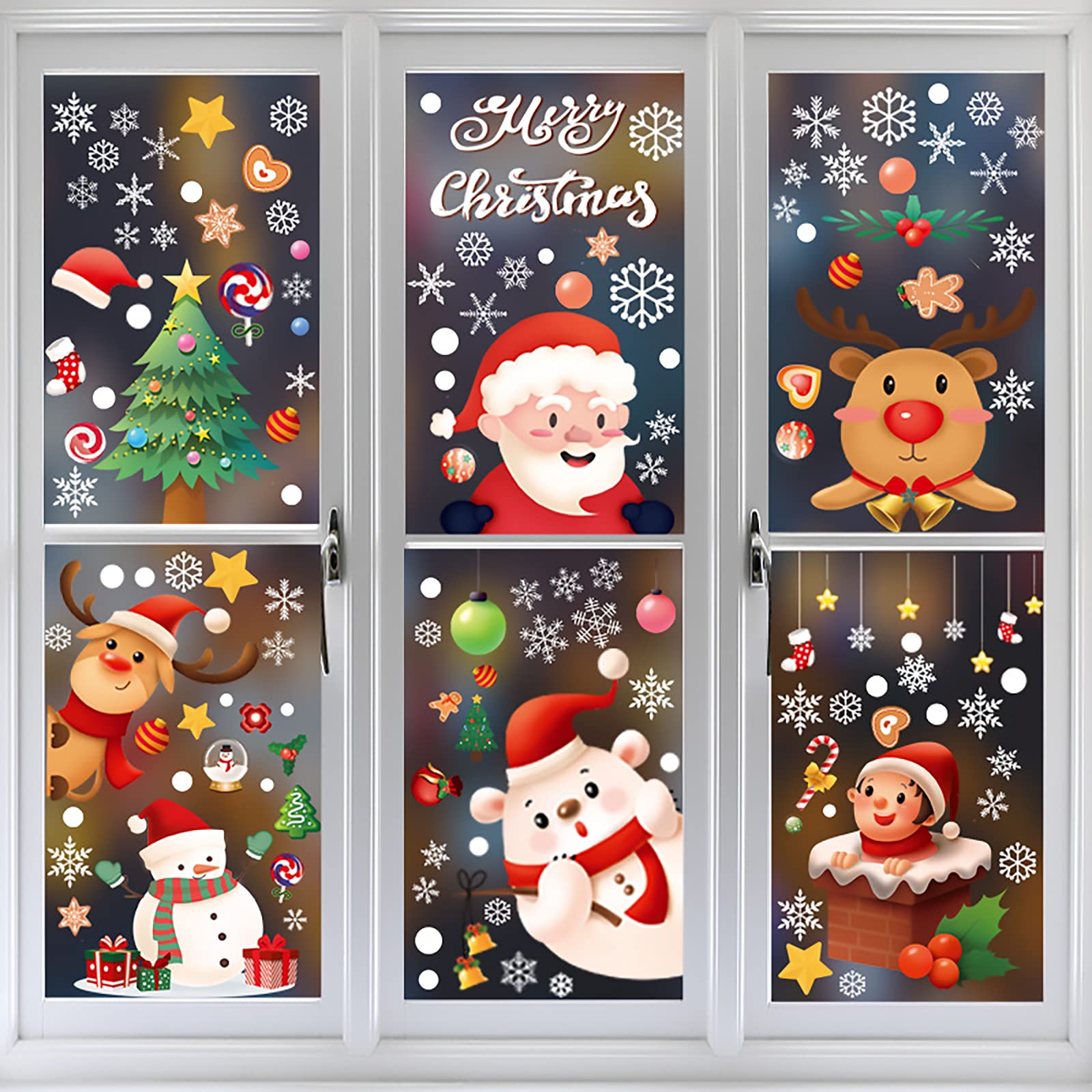 Upriver Festival Window Stickers 9 Sheets, Cute Santa Claus Festival Decorations Clings, Double-Sided Printing Design Festival Glass Window Decorations for Home Office Classroom Festival Theme Party