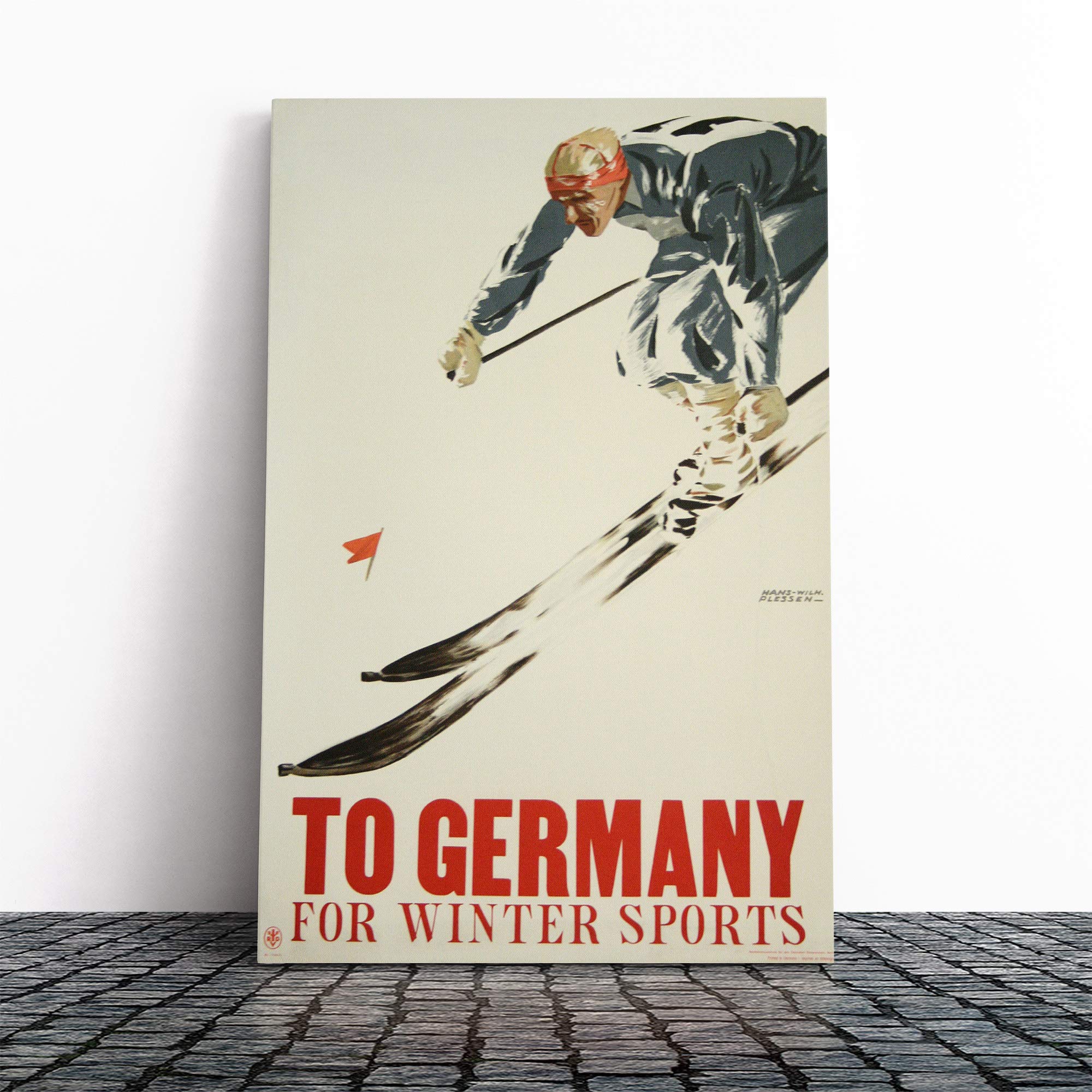 Ski Travel Poster Vol.7 Canvas Print | Gallery Wrapped 30mm Frame Wall Art | 20x14 inches | Ready to Hang | Retro Picture | Living Room Bedroom Lounge Office