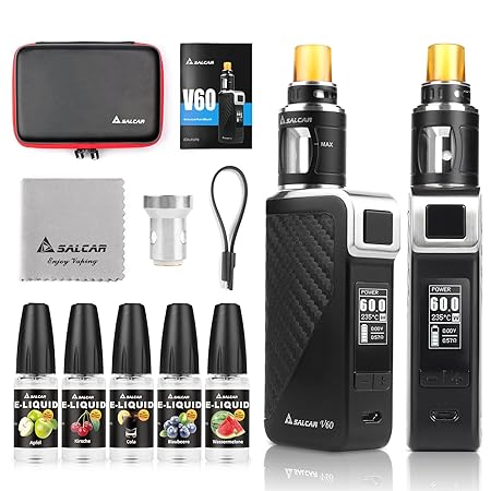 Salcar V60 E Zigarette/ E Shisha Starterset und 5x10ml E liquid || V60 Mod Kit mit 2200mah Akku + 2.0ml Top Refill Verdampfer