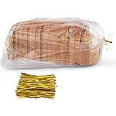 Bread Bags with Ties, Reusable, Clear Bags and Ties, Bread Bags For Homemade Bread And Bakery Loaf Adjustable Reusable (100)