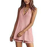 Panadila Womens Summer Two Piece Sets Beach Vacation Outfits Halter Neck Tank Top and Shorts Set Knit Lounge Clothes