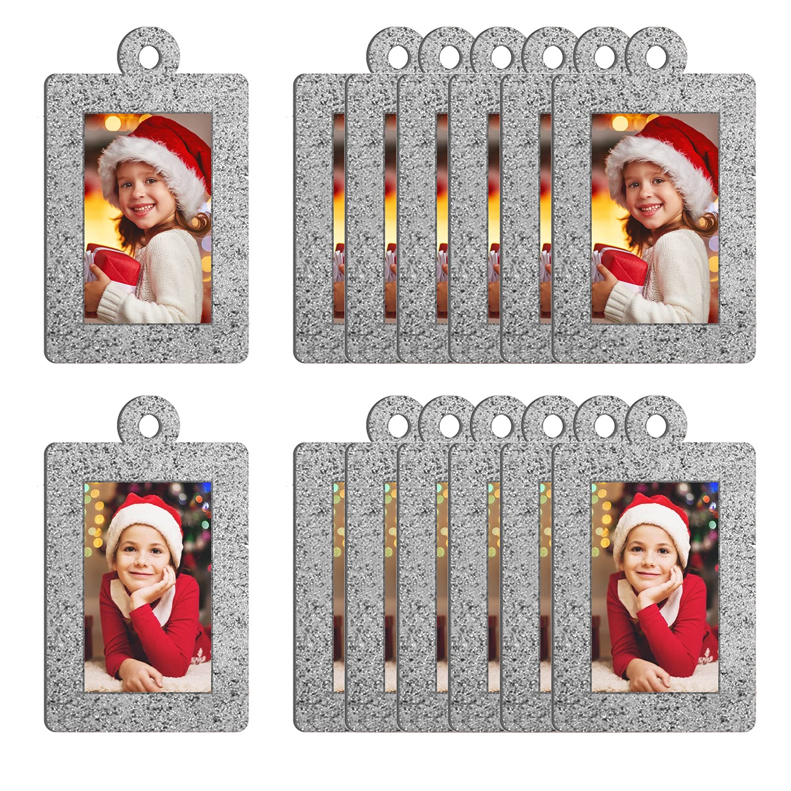 20 Pieces Christmas Photo Ornament Frames Christmas Tree Glitter Picture Frame Felt Hanging Photo Frame for Holiday Christmas Tree Decoration (Sliver, Rectangle)