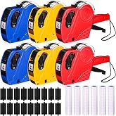 Dunzoom 6 Pack 8 Digits Price Tag Gun with 9 Ink Rollers, Red Blue Yellow | Includes 12000 Labels 9 Ink Refills, Retail Store Date Marking Supermarket Inventory, Grocery Food Shop Pricing Tool