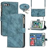 Jaorty for iPhone 8 Plus Wallet Case for Women,for iPhone 7 Plus Phone Case Wallet with Credit Card Holder,Crossbody Case with Strap Shoulder Lanyard,Zipper Pocket PU Leather Cases,5.5" Blue