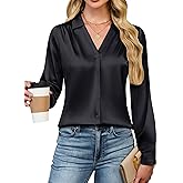 Blooming Jelly Womens Satin Button Down Shirts Work Dressy Casual Blouses Shirt Collar Long Sleeve Tops 2025