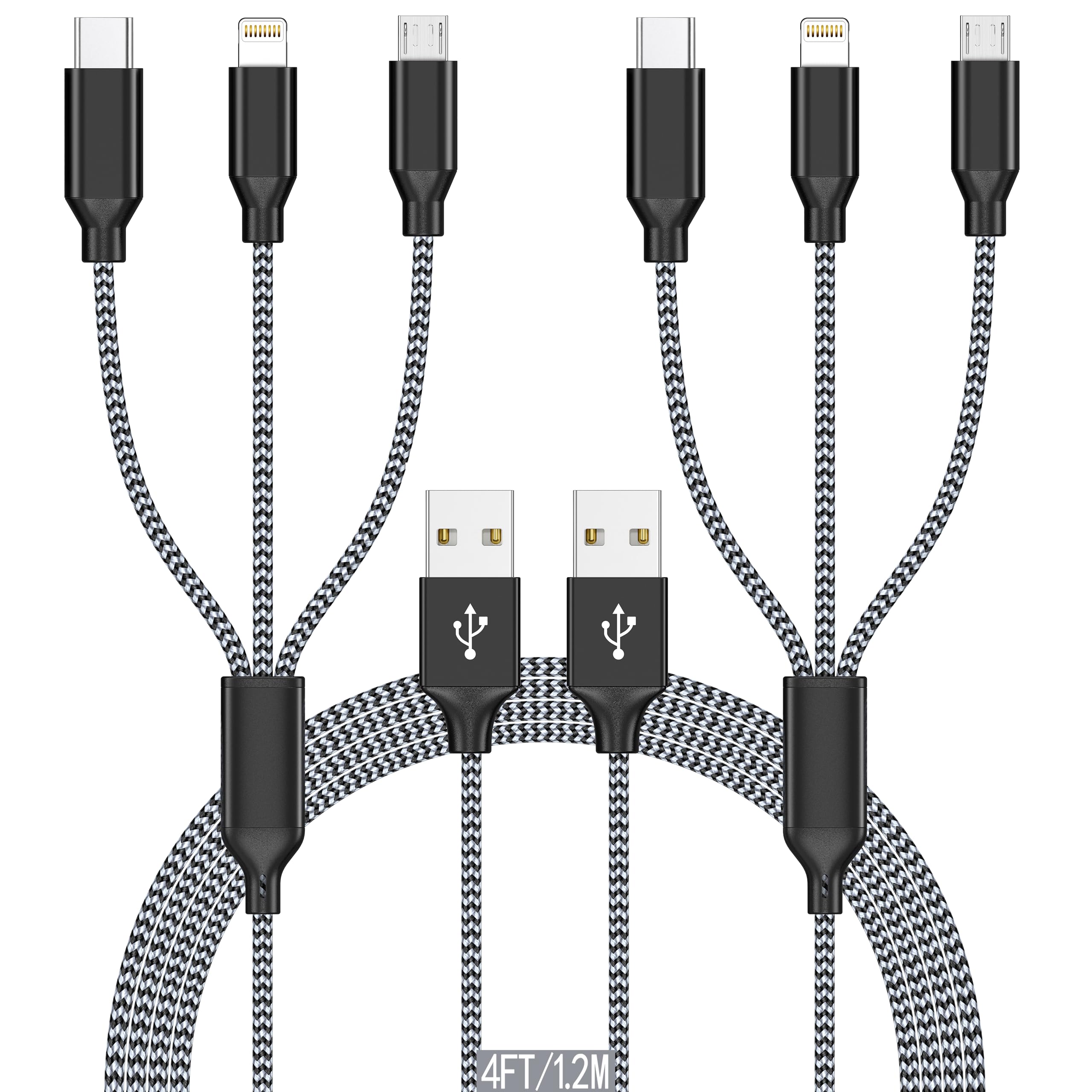 Photo 1 of Multi Charging Cable 4ft 2Pack 3in1 Charger Cord, Multiple iPhone Charger Lightning Wire Nylon Braided MFi Certified Universal for Apple USB Type c Micro Phone