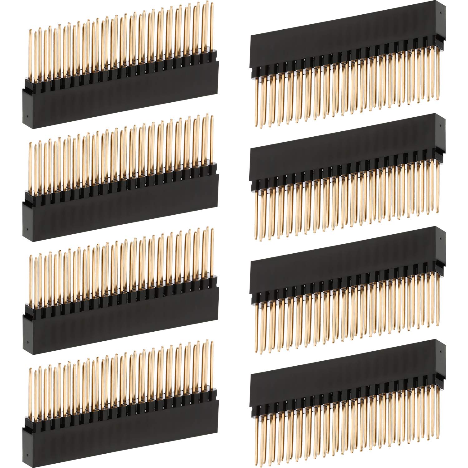 Frienda 2 x 20 (40 Pin) Extra Tall Female 0.1 Inch Pitch Stacking Header Compatible with Raspberry Pi A+/B+/Pi 2/Pi 3 Extra Tall Header (Pack of 8)