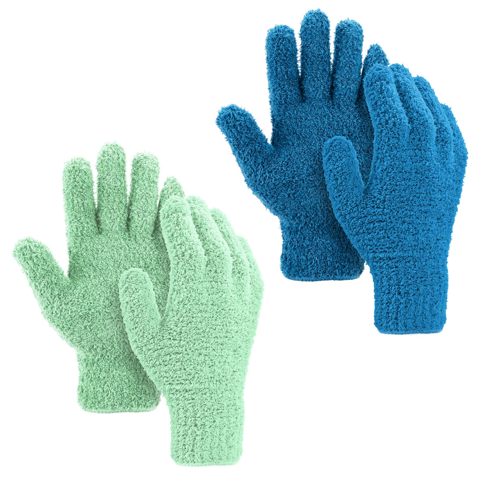 ASTER 2 Pair Winter Microfiber Dusting Gloves - Household Cleaning Gloves for Men & Women - Sky Blue & Green