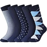 Cuffbow 5 Pairs Merino Wool Mens Dress Socks Business Casual Pattern Soft Breathable Classic Mid Calf Socks for Men