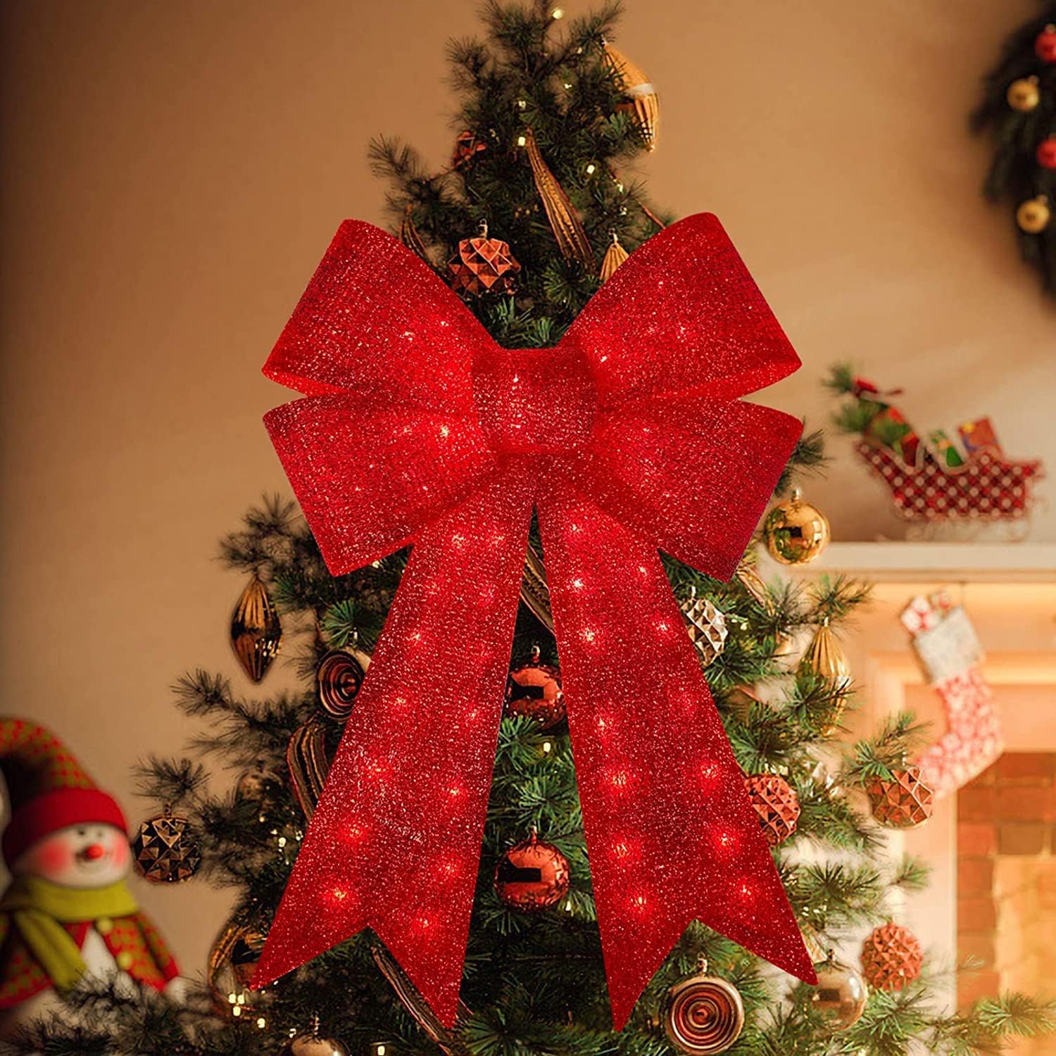 Bows & Ribbons - 24 inch Red Christmas Bows with LED Lights,40 Led Christmas Tree Decoration Wreath Bow Light,11 Function Christmas Bow Topper Light for Indoor Outdoor Christmas Decoration