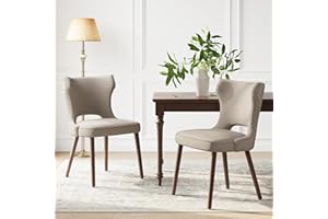 COLAMY Wooden Dining Chairs Set of 2, Mordern Upholstered Dining Room Chairs with Wingback Thick Cushion, Fabric Kitchen Side