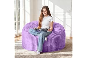 HABUTWAY 3FT Bean Bag Chair, 3' Large Bean Bag Chairs for Adults with Stripe Plush Cover, Memory Foam Beanbag Chair for Living Room Bedroom Dorm，Purple