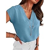 ANRABESS Women Tops Cap Sleeve Dressy Casual V Neck Shirts 2026 Summer Business Work Blouses Outfits Trendy Spring Clothing