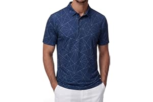 TACVASEN Golf Shirts Men Short Sleeve Polo Quick Dry Moisture Wicking Performance Casual Athletic Collared Print Shirt