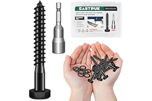 EASTPUK (12Sets) 5/16" x 2-1/2" Hex Head Lag Bolts, Heavy Duty Lag Screws with Washers, 304 Stainless Steel, 5/16 Bolt for Wood, Partial Thread, Black Oxide