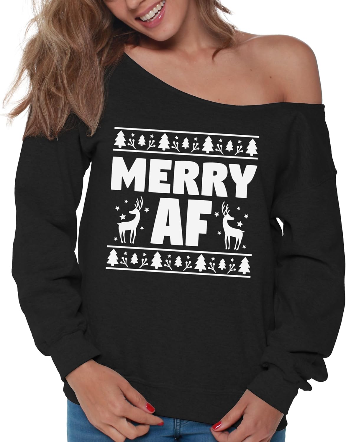 off the shoulder christmas sweatshirt