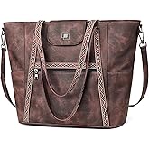 FADEON Large Laptop Tote Bag for Women Designer Leather Laptop Bag Fashion Travel Backpack Purse Shoulder Handbag