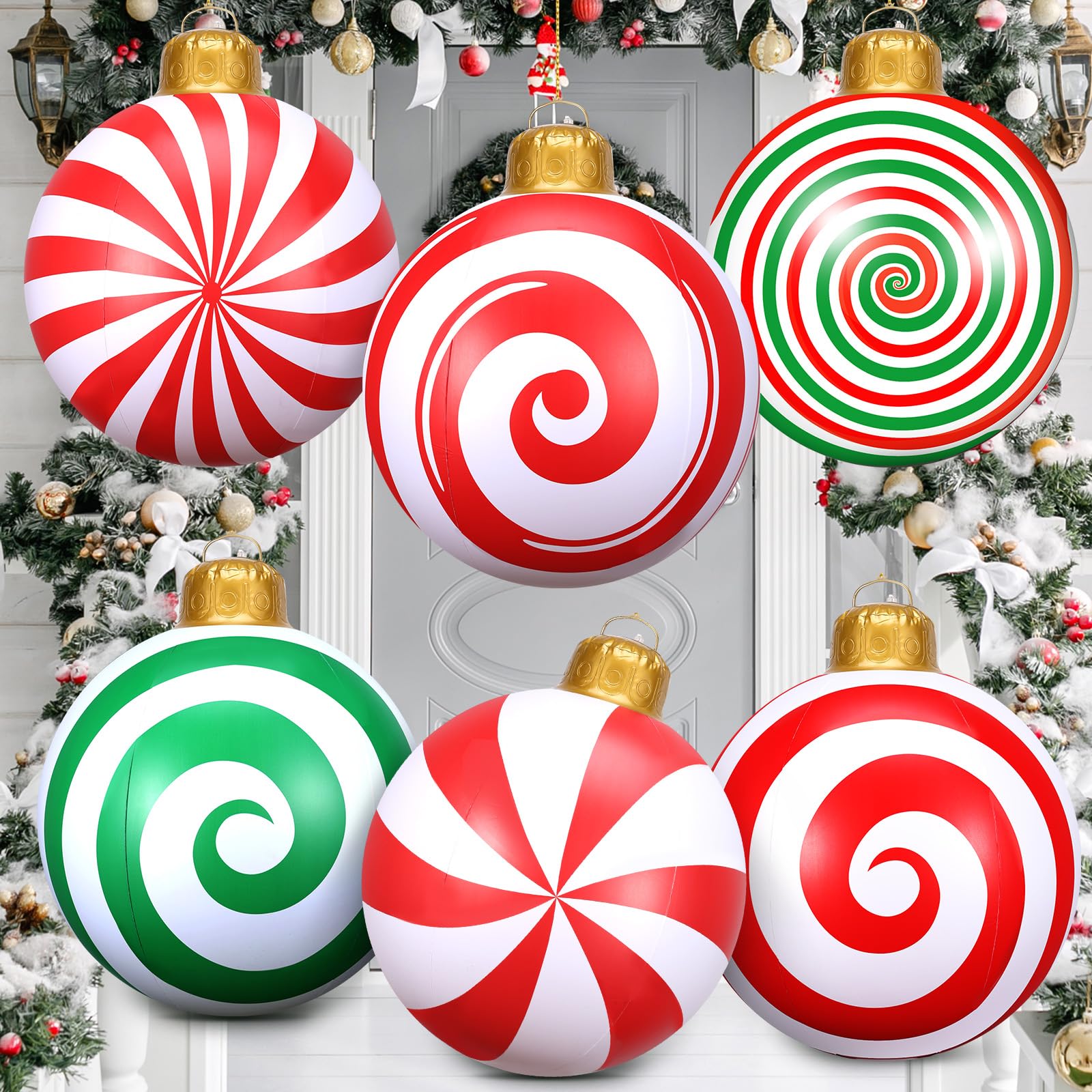 Photo 1 of 6 Pcs 24 Inch Inflatable Christmas Balls Oversized PVC Christmas Ornaments Large Christmas Tree Balls Blow up Christmas Ornaments Decorations for Yard Lawn Porch Party Decor