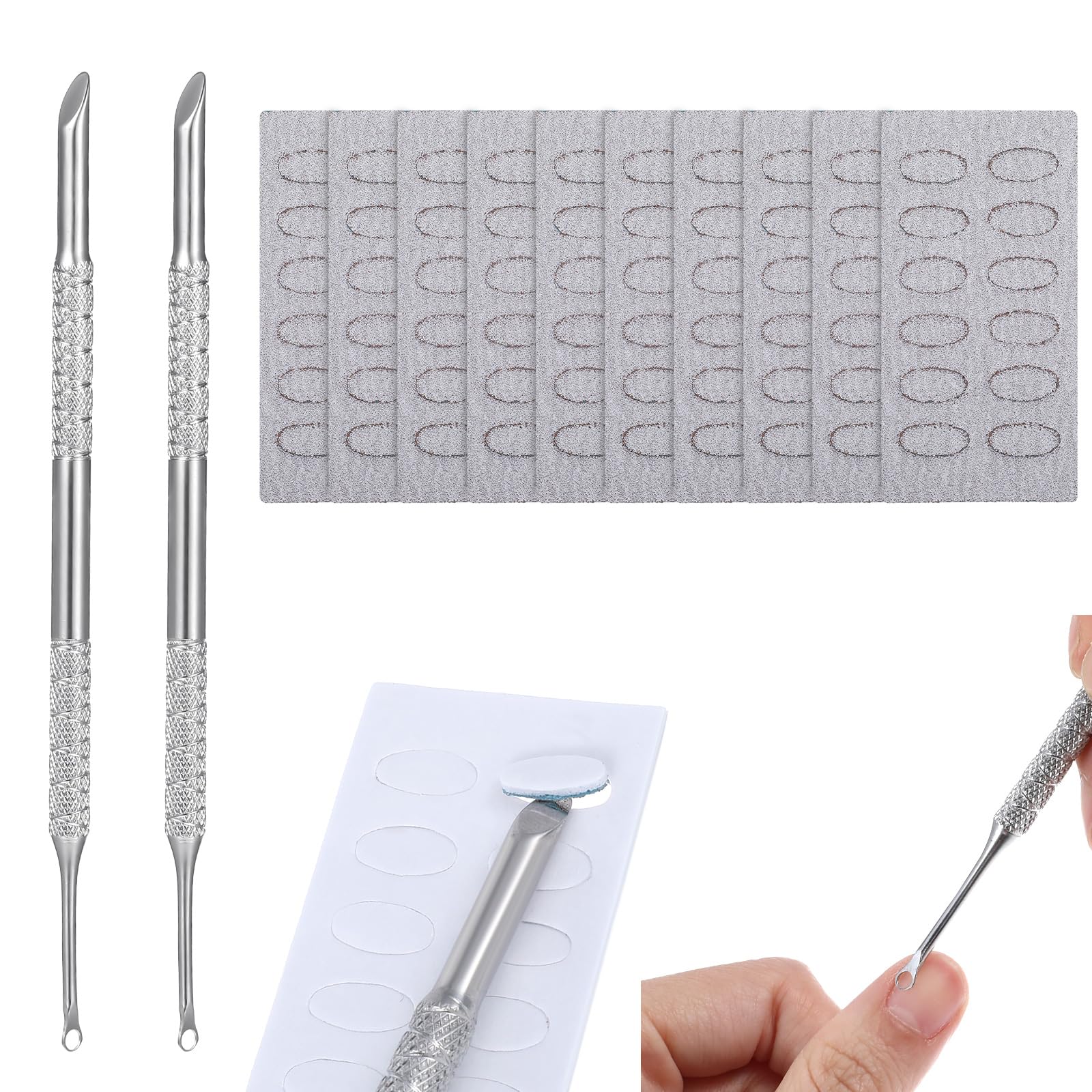 GEEHUA 2pcs Nail Cuticle Pusher, Dual Ended Gel Polish Cuticle Remover Tool with 120pcs 100 Grit Sandpapers Sheets Nail Care Nail Prep for Pre-treatment Nail Pushers Manicure Treatment Tool