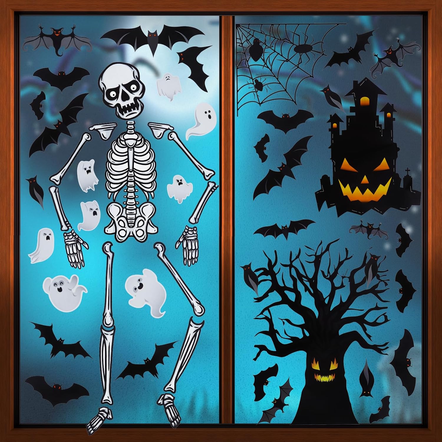 Window Treatments - Halloween Window Clings Halloween Decorations 6 Sheets Halloween Window Stickers Decals Halloween Window Decorations with Skeleton Haunted House Ghost Bats Halloween Window Clings for Glass Windows