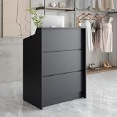 Small Reception Desk with Drawer, 32in Retail Counter, Checkout Stand | Lockable storage, cable grommet, adjustable feet, easy assembly