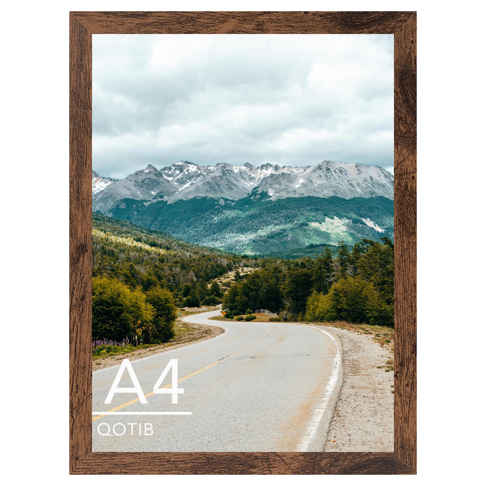 Photo 1 of QOTIB A4 Picture Frame 8.3x11.7 inch for Wall Hanging or Tabletop, Wood 8.3 x 11.7 Frame Photo Frame for Wall Horizontally or Vertically, Deep Brown, 1 Pack