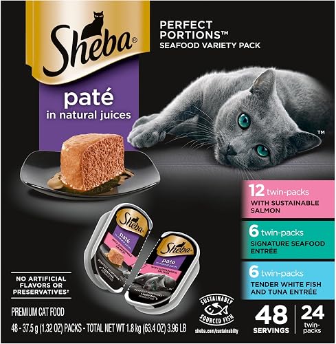 Sheba paté húmedo para gatos, mariscos, salmón y pescado blanco — Comida para gatos