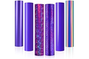GIRAFVINYL Purple Holographic Vinyl Bundle,Purple Permanent Vinyl for cricut - 12" x 12" 6 Sheets,Craft Self Adhesive Vinyl for Home and Car Decor,Sign,DIY Tumbler,(Purple)