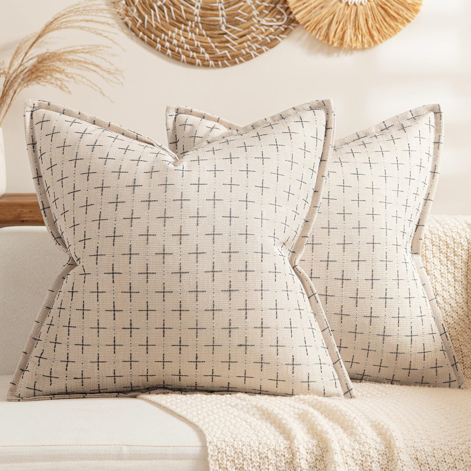 Photo 1 of MIULEE Decorative Burlap Linen Throw Pillows Covers 20x20 Inch Beige Vintage Couch Pillow Covers Outdoor Modern Farmhouse Pillowcase Woven Textured Cushion Cases for Sofa Bed Livingroom