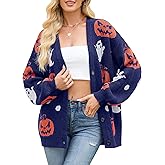 ZLIGXEA Cardigan Sweaters for Women Halloween Pumpkin Ghost Long Sleeve Loose Casual Knit Cardigans Outwear Coat Tops