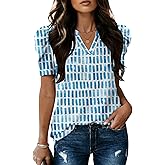 Lomon Spring Summer Tops for Women 2026 V Neck Puff Short Sleeve Tops Fashion Trendy Work Blouses Dressy Casual S-XXL