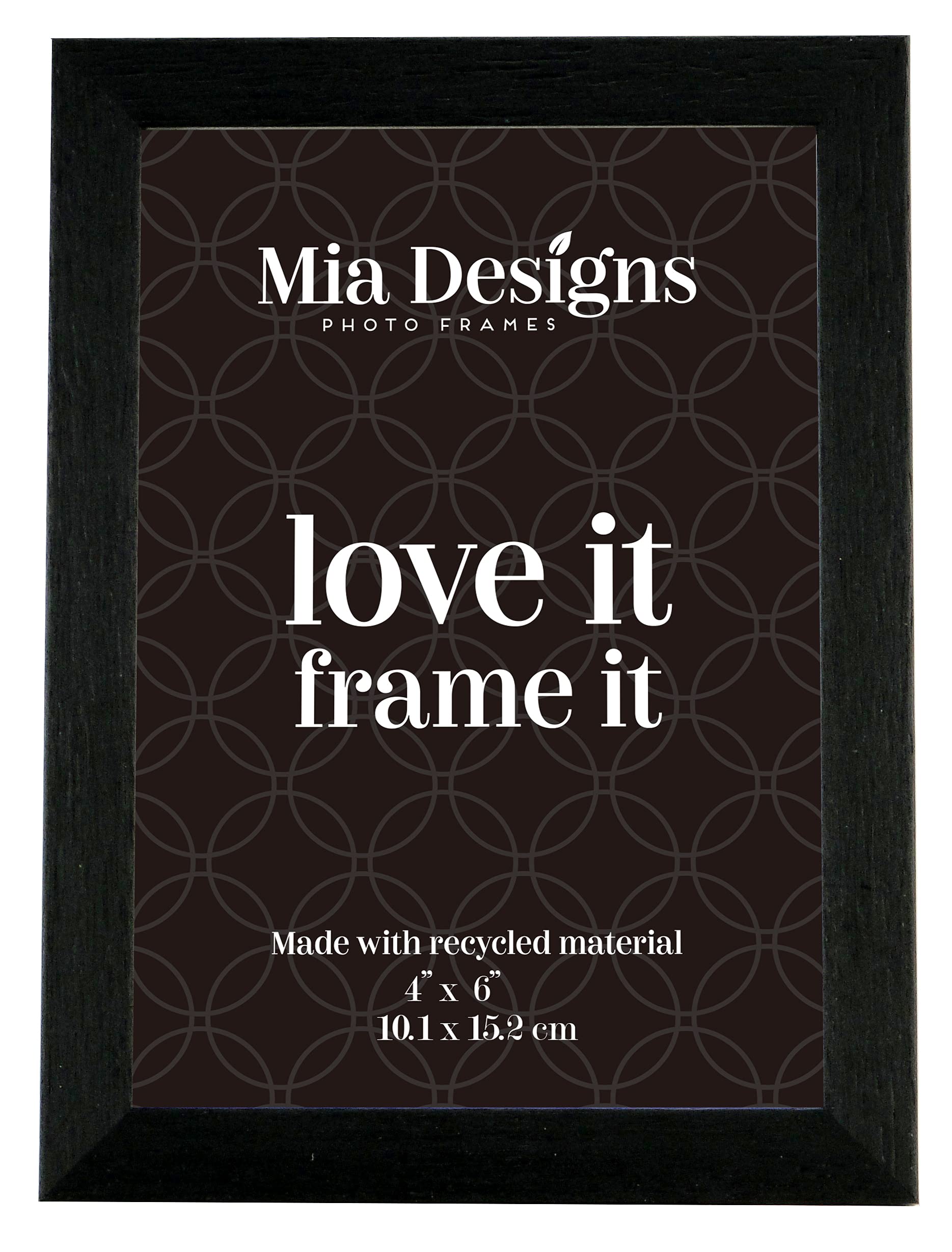 Mia Designs Picture Frame Ebonized Walnut 4x6 (10x15cm) Photo Frame for Desk, Wall and Table Top in Eco-friendly PS material Environmentally Friendly Freestanding Frame