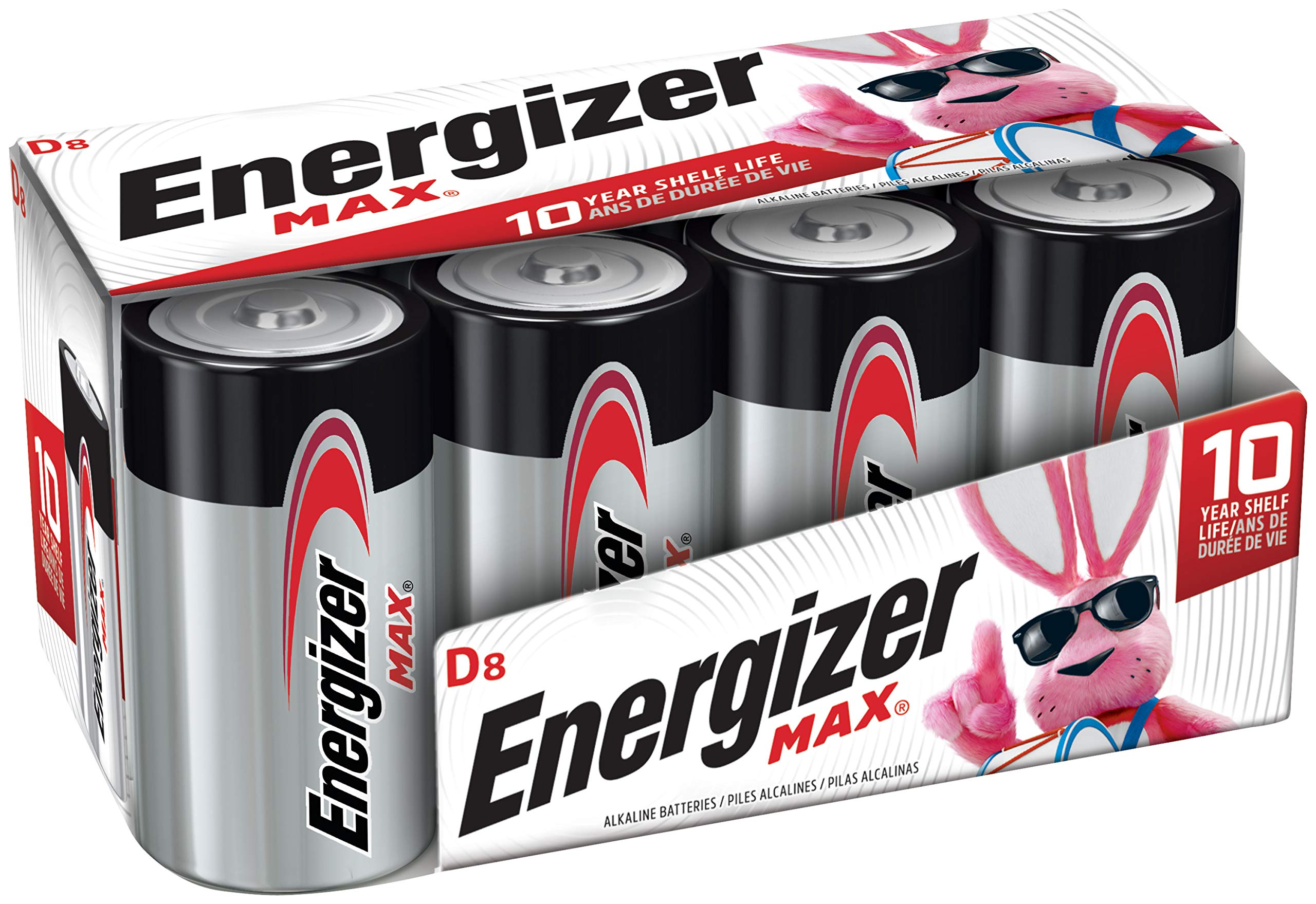 Energizer Max D Batteries, Premium Alkaline D Cell Batteries 8 Count, Clear