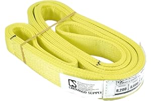 CHENANGO SUPPLY 3 Ply Slings. Many Lengths in Listing! (USA Made), 2" x8' Nylon Lifting Web Sling. 8,200 lbs Vertical, 6,600 Choker, 16,400 Basket, High Capacity Eye & Eye (2" x8')