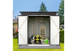 ZYERCH 6X4 FT Outdoor Storage Shed with Floor Frame Flat Top, Large Garden Shed for Lawn Mower, Garbage Can, Bike, Motorcycle, Metal Tool Sheds for Patio, Lawn, Waterproof Storage House, White+Black