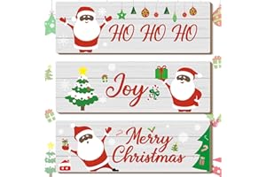 KARENHI 3 Pcs Christmas African American Wall Signs Black Santa Wood Hanging Sign Wooden Merry Christmas Wall Decor Rustic Vertical Wall Pediments for Front Door Home Indoor Outdoor Holiday Decorations
