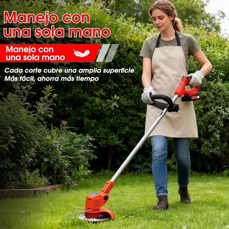 Desbrozadora a batería, desbrozadora eléctrica a batería, Equipada con 2 baterías y 4 Cuchillas, cortacésped Plegable de 800 W, Adecuado para Cortar el césped de Jardines y arbustos