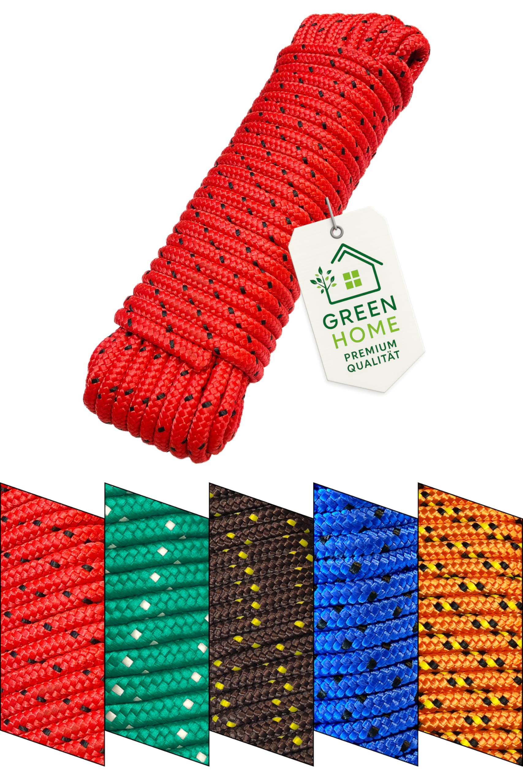 Rope 8 mm x 20 m - Polypropylene (PP) Rope, Mooring Rope, General Purpose Rope, Tethering Rope, Garden Rope, for Outdoor Use - Breaking Load: 700 kg - 20 m x 8 mm, red/black