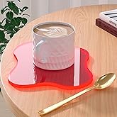 Acrylic Coaster Decorative Plates,Coral Pink Bar Drink Coaster, Clear Cloud Shape Coffee Cup Coaster, Perfect for Tabletop Protection and Accessories Display.(Coral Pink)