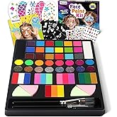 Mocoosy 41 Color Face Painting Kit for Kids, Non-Toxic Water Activated Face Paint Palette With Stencil, Brushes, Gem, Professional Body Makeup Kit for Cosplay Party, Carnival, Birthday, Costume Party