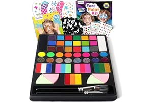 Mocoosy 41 Color Face Painting Kit for Kids, Non-Toxic Water Activated Face Paint Palette With Stencils, Brushes, Gems, Professional Body Makeup Kit for Cosplay Parties, Birthdays, Carnival, Christmas
