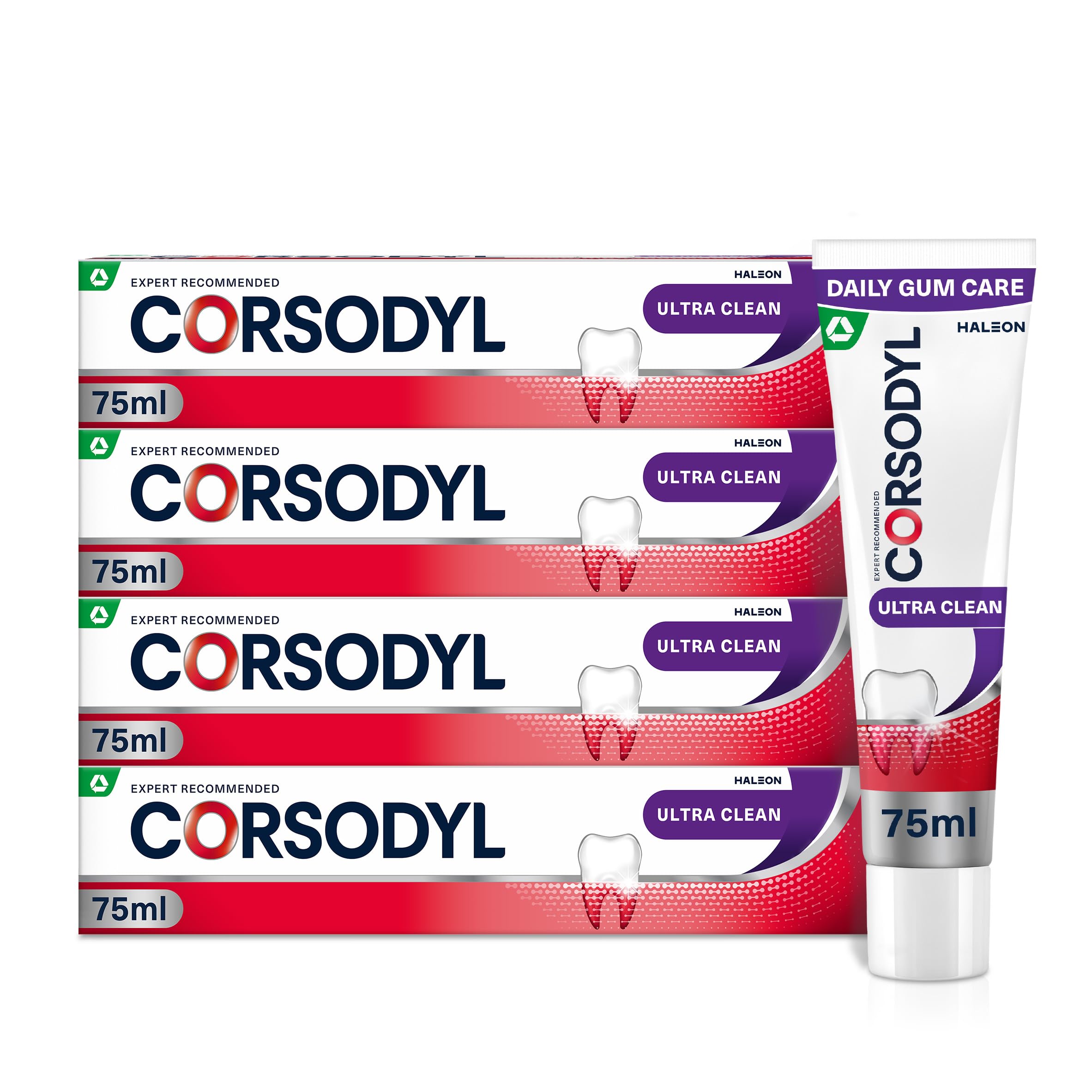 Corsodyl Toothpaste Multipack Ultra Clean, Daily Gum Care, 4x 75ml