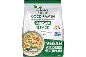 PERFECT EARTH FOODS Perfect Earth Good Ramen Green Curry Noodles - Authentic Vibrant Thai Flavor, Medium Spice, Organic & Gluten-Free Instant Noodle Ramen Bowl, Pantry Staples Cooked in Just Minutes (4 Pack)