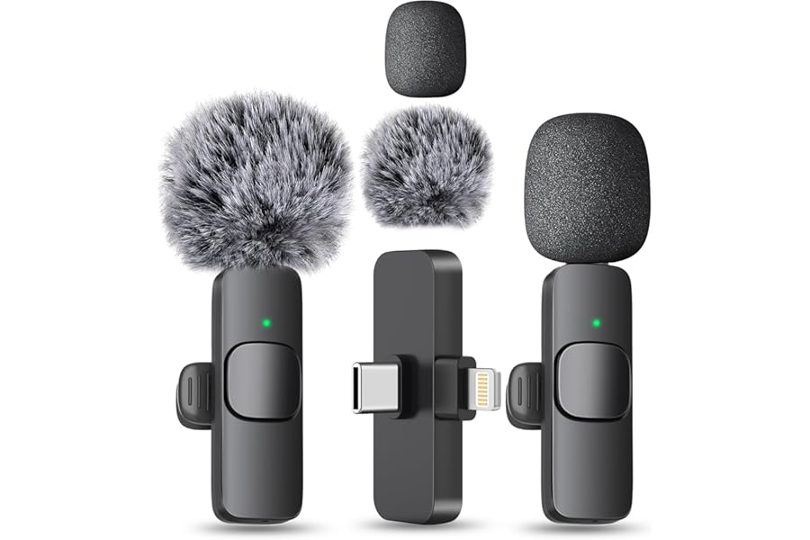 MAYBESTA Wireless Mini Microphone for iPhone, Android Phone - 2 Pack Lavalier Lapel Mic for Audio Video Recording - Clip on Content Creator Microphones for YouTube Tiktok Podcast Vlogging