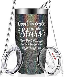 Good Friends Are Like Stars - Funny Best Friend Birthday Gifts - Christmas Friendship Present Idea for Women, Men, Sister, Coworker, Roommate, BFF, Female, Lady, Her - Insulated Wine Tumbler Cup