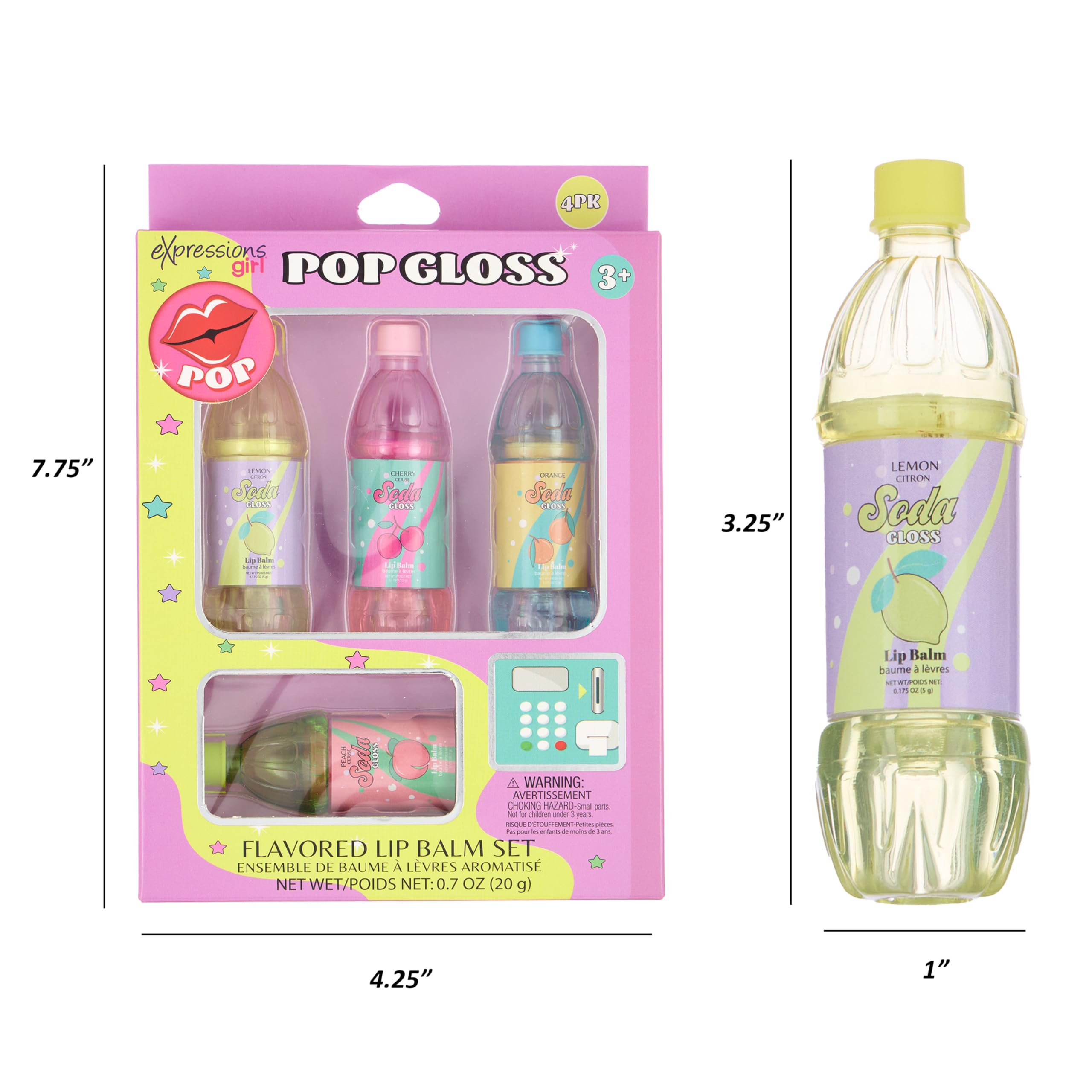 8pc Pop Gloss - Novelty Soda Fruity Flavored Lip Balm Set, Vending Machine Soda Lip Balm Collection, Safe and Non-Toxic Lip Gloss Gift Set For Girls