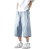 DOSLAVIDA Men's Baggy Jean Shorts Relaxed Fit Summer Denim Short Casual Loose Fit Hip Hop Skateboard Cropped Jeans